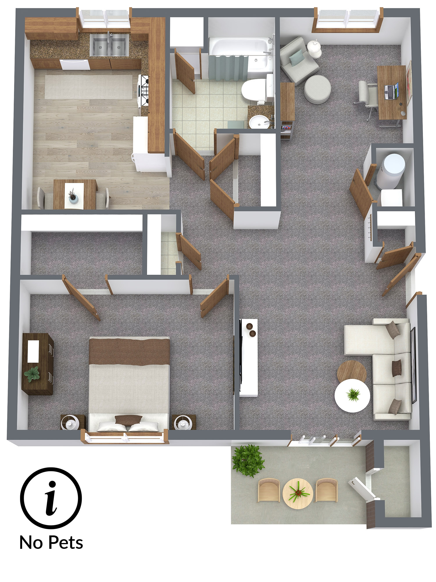 Floor plan layout for 1 Bed + Den - 1 Bath