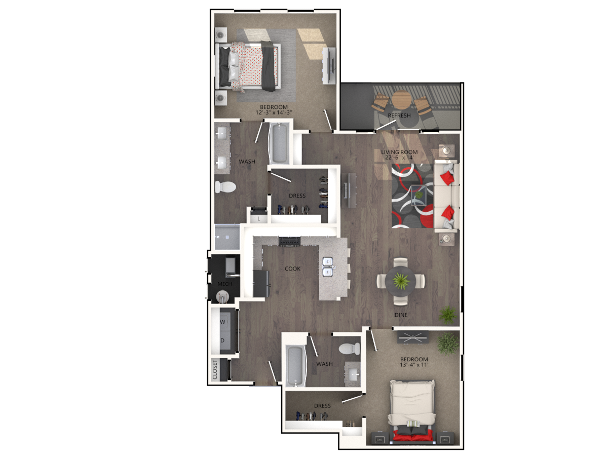 The Montana at Bowery Park Apartments - Floorplan - Redbud