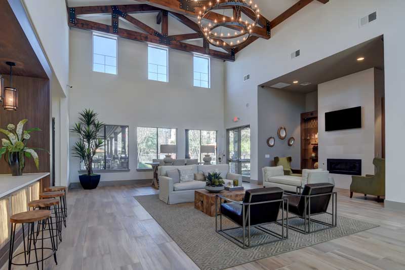 Clubhouse with Exposed Beams at Hilltop at Shavano Apartments in San Antonio, TX