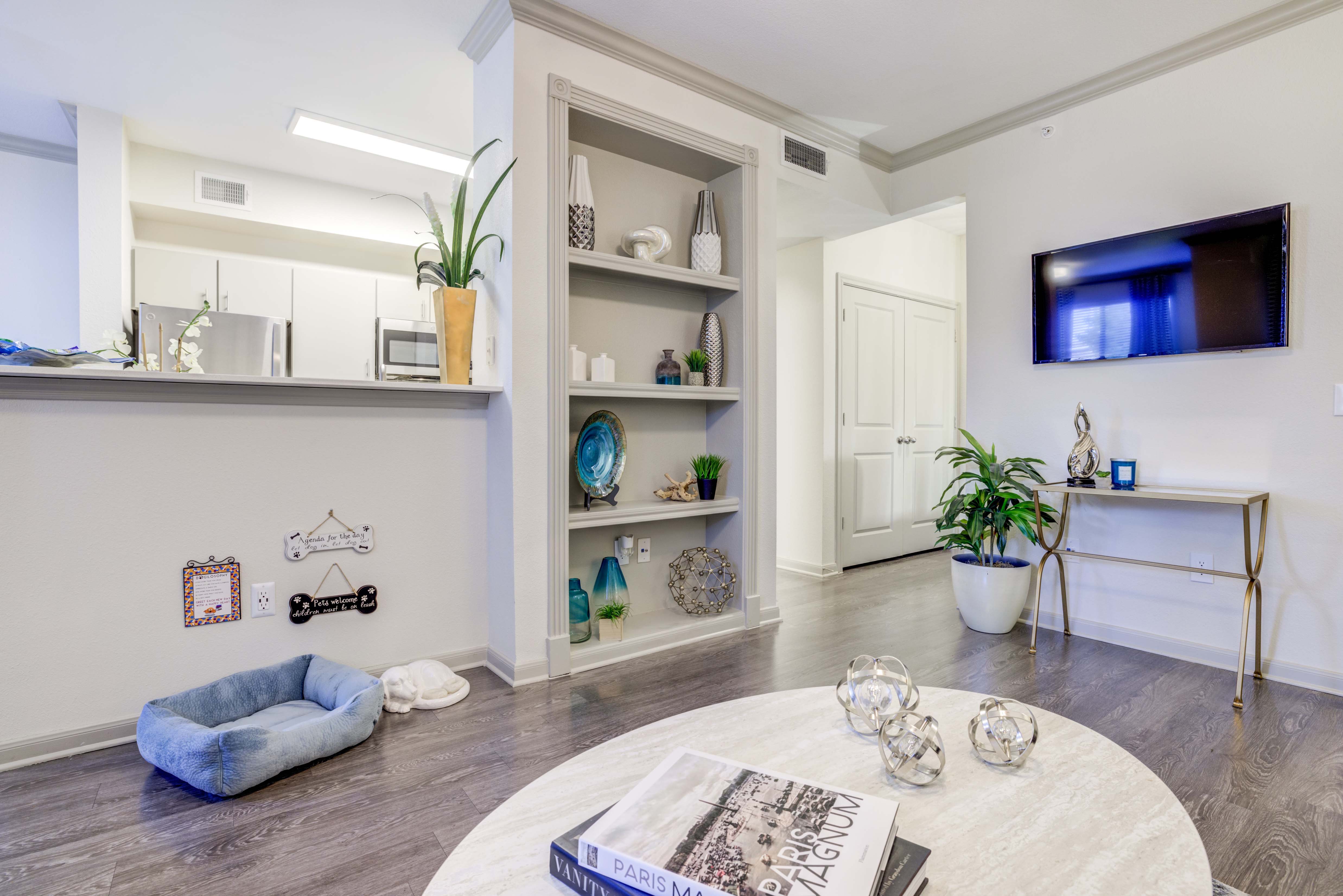 Wood-Style Flooring and Built-In Bookshelves at Hilltop at Shavano Apartments