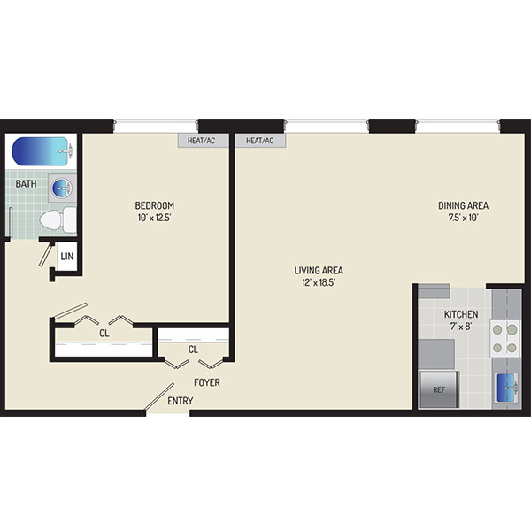 Iverson Towers & Anton House Apartments - Floorplan - 1 Bedroom + 1 Bath