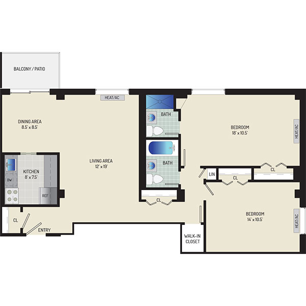 Floorplan - 2 Bedrooms + 2 Baths image