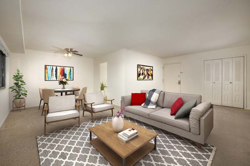 Spacious living and dining area at Iverson Towers & Anton House Apartments