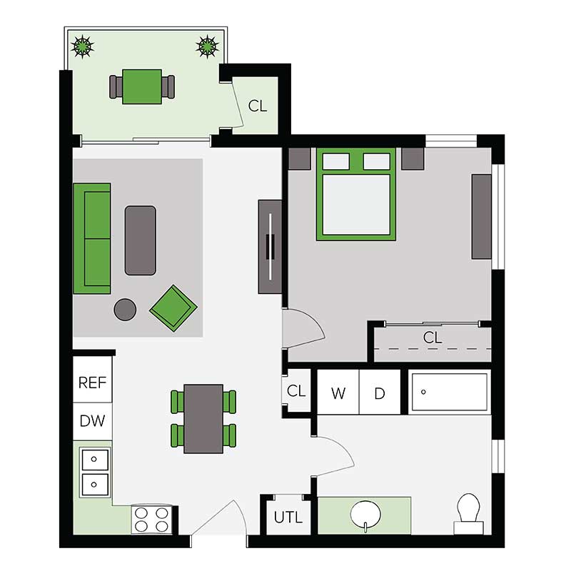 Informative Picture of One Bed/One Bath | 60% AMI