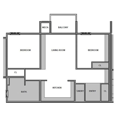 Floor plan layout for Two Bed/One Bath | 60% AMI