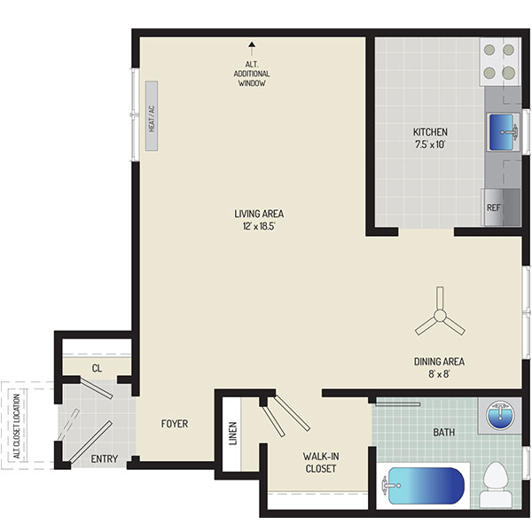Kaywood Gardens Apartments - Floorplan - Studio  