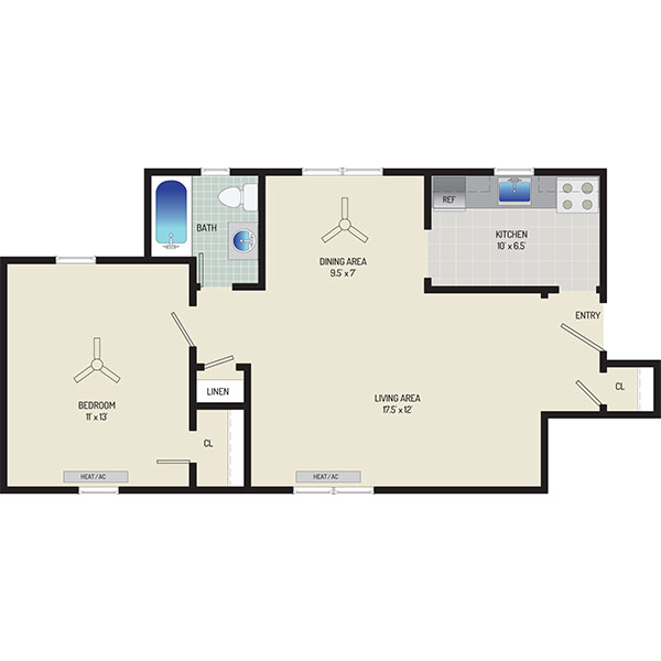 Kaywood Gardens Apartments - Floorplan - 1 Bedroom + 1 Bath
