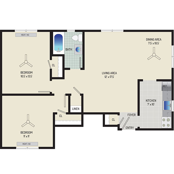 Kaywood Gardens Apartments - Floorplan - 2 Bedrooms + 1 Bath