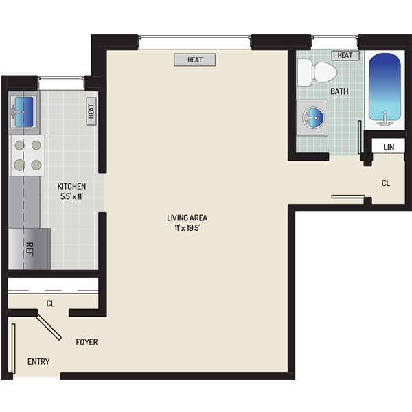 Kirkwood Apartments - Floorplan - Studio