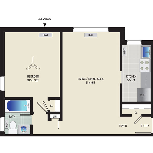 Kirkwood Apartments - Floorplan - 1 Bedroom, 1 Bath