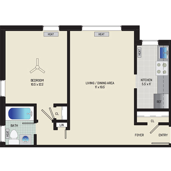 Kirkwood Apartments - Floorplan - 1 Bedroom, 1 Bath