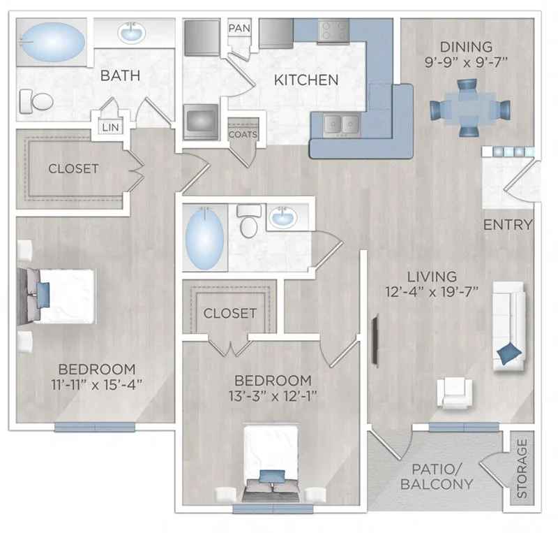 Floor plan layout for Two Bed and Two Bath - 1252