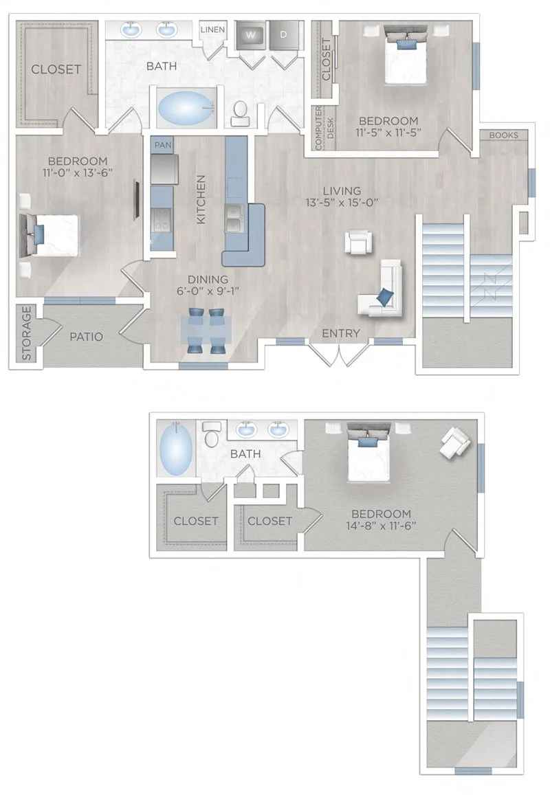 Floor plan layout for Three Bed and Two Bath - 1480