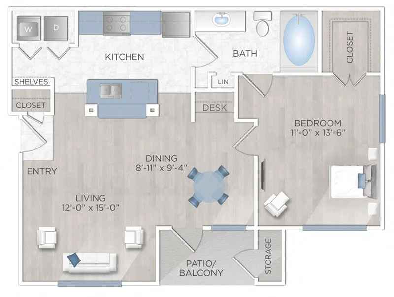 Floor plan layout for One Bed and One Bath - 733