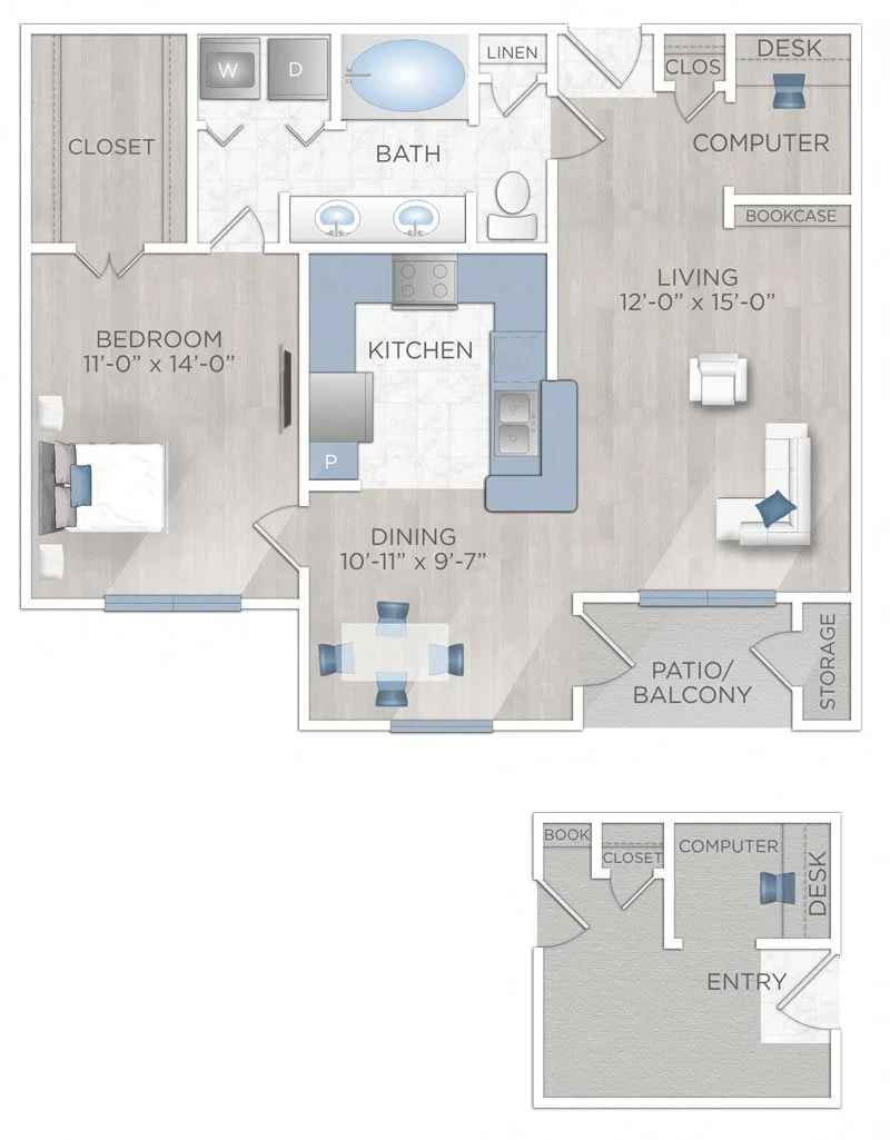 Floor plan layout for One Bed and One Bath - 860