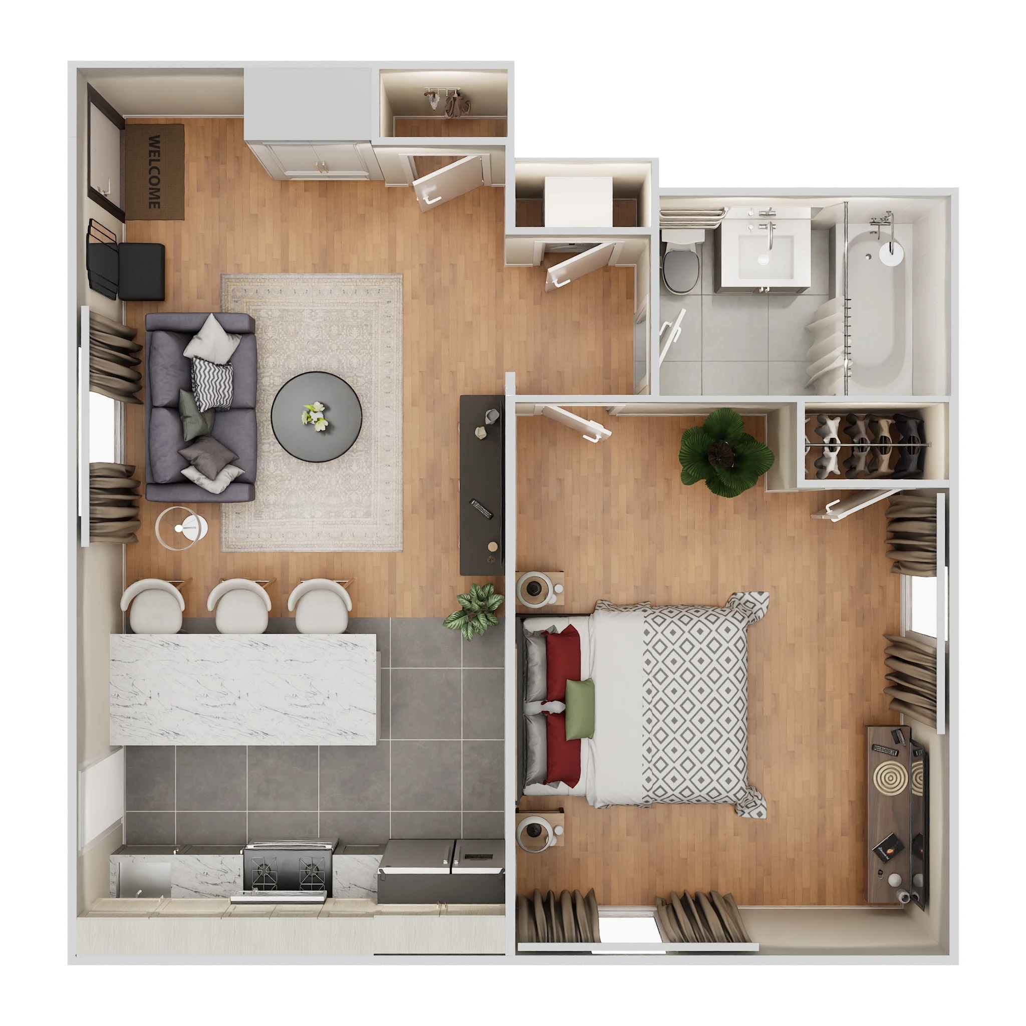 Floor plan layout for 1 Bed
