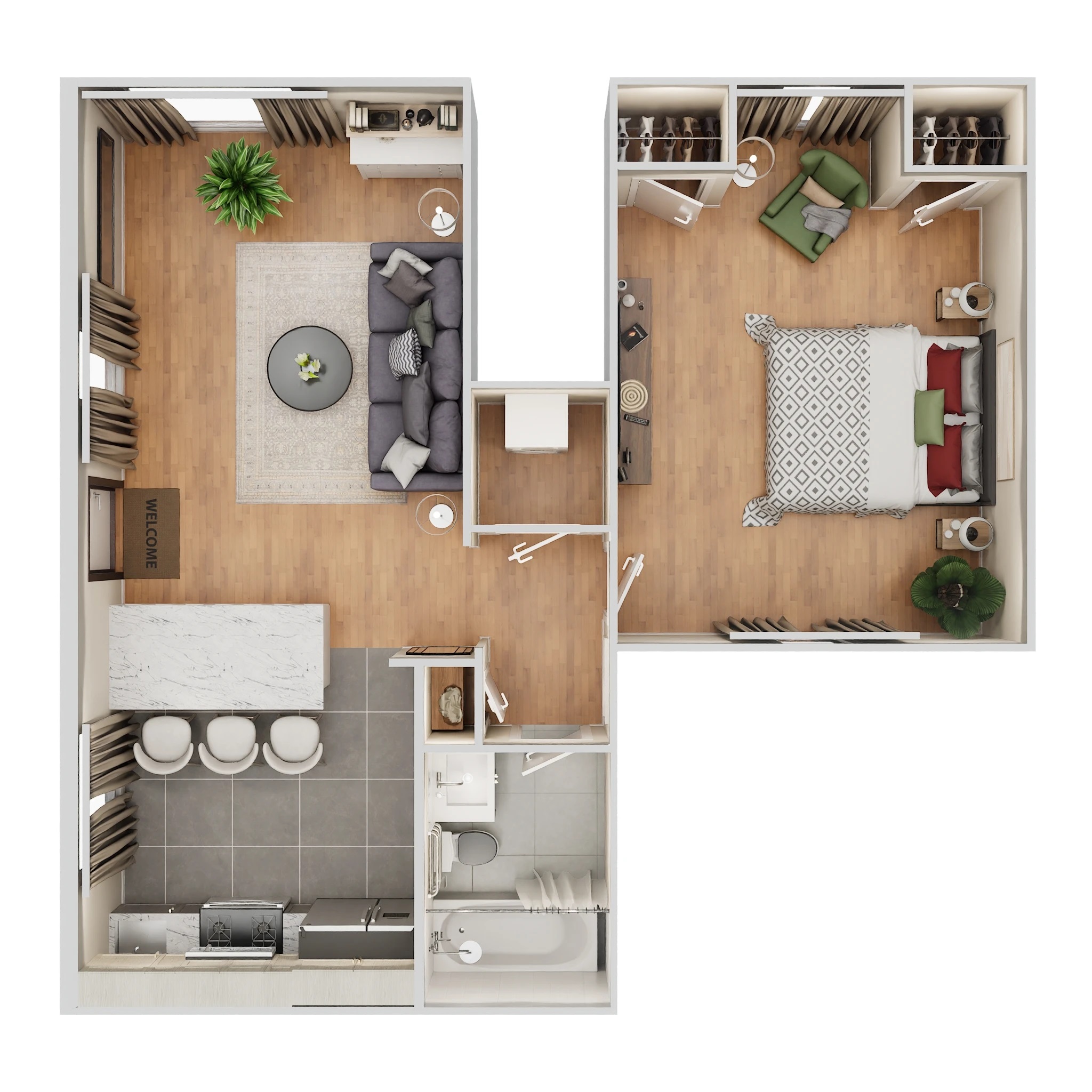 Floor plan layout for 1 Bed