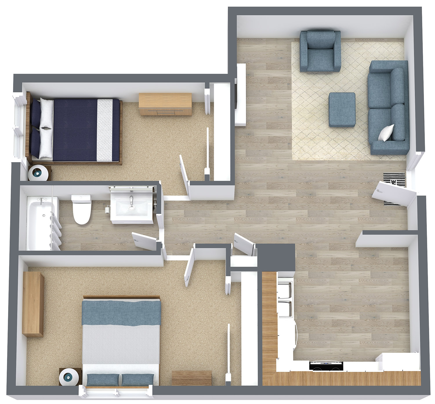 Lakeview Apartments - Two Bed/One Bath Standard Floor Plan