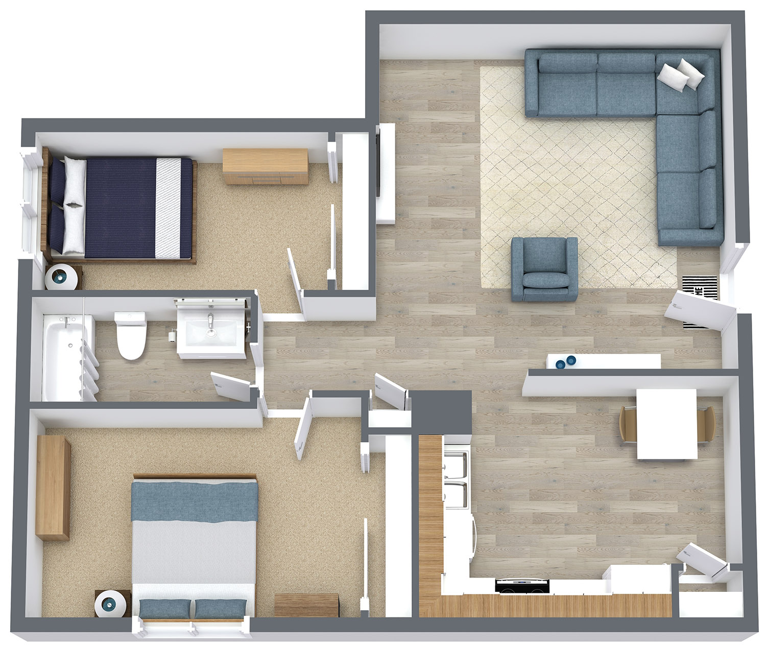 Lakeview Apartments - Two Bed/One Bath Extra Large Floor Plan