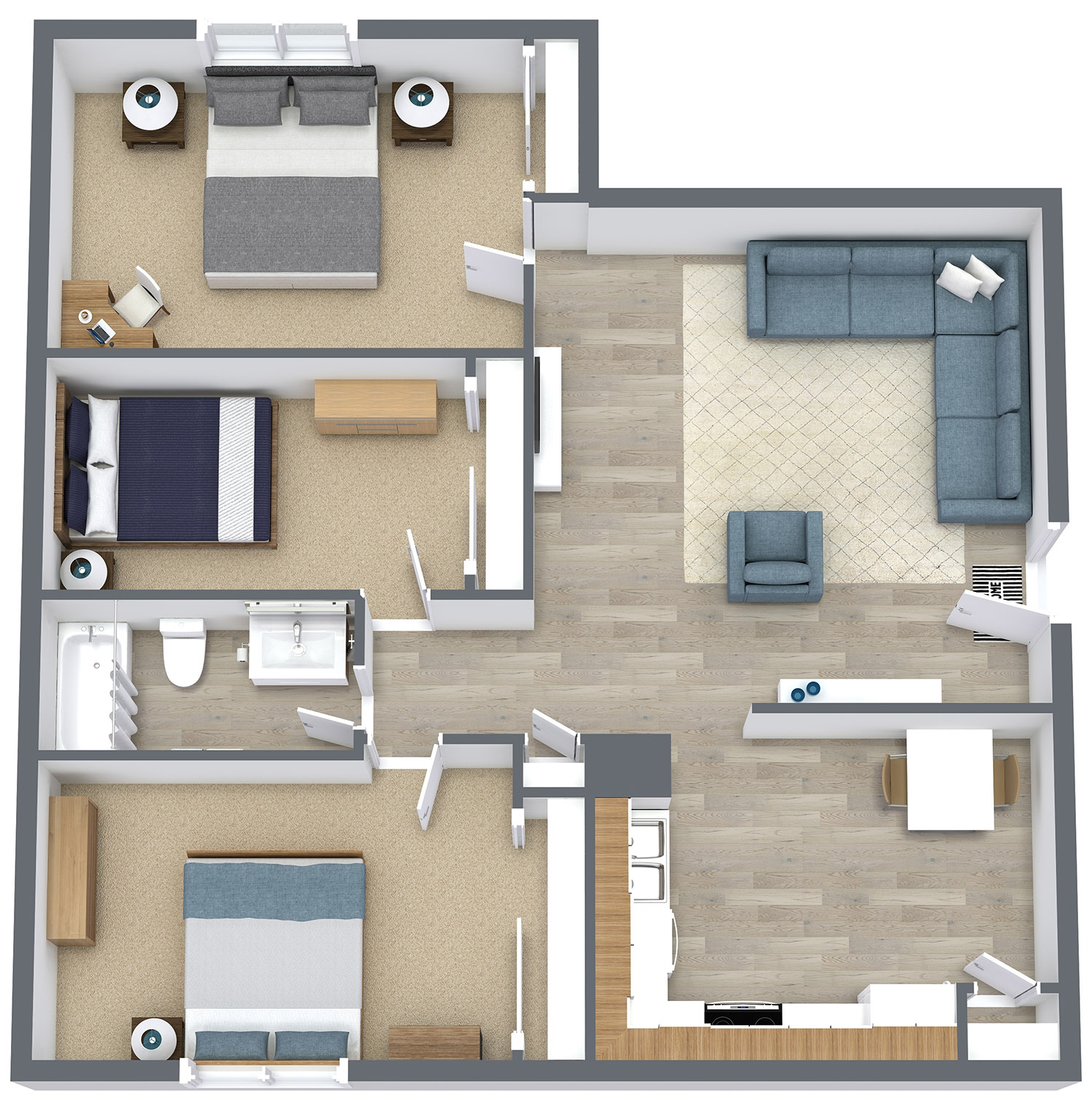Lakeview Apartments - Three Bed/One Bath Floor Plan