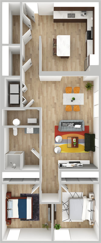 Floor plan layout for Two Bedroom - 60% AMI