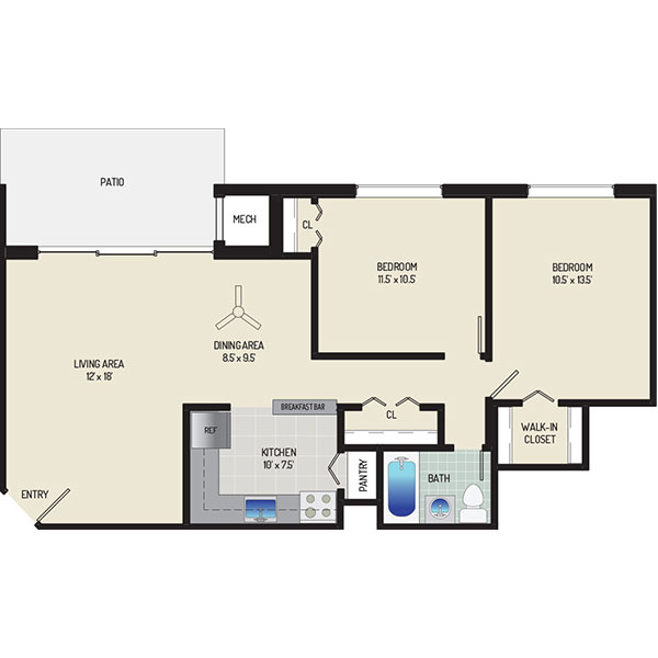 Lansdowne Village Apartments - Floorplan - 2 Bedrooms + 1 Bath