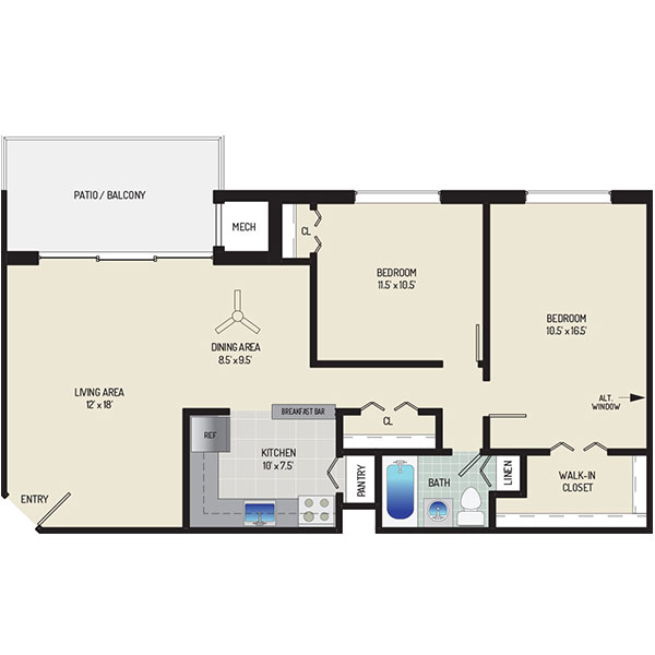 Lansdowne Village Apartments - Floorplan - 2 Bedrooms + 1 Bath