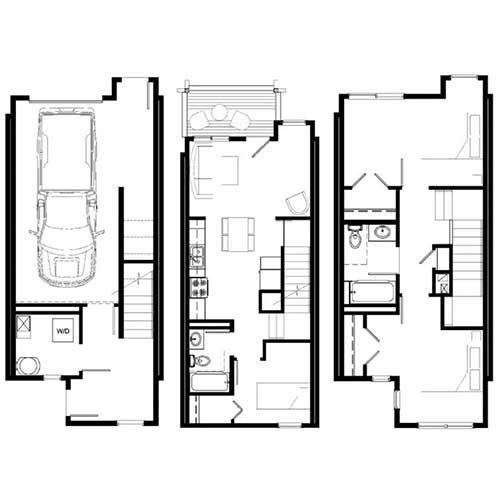 Floor plan layout for Three Bed/Two Bath Townhome | 60% AMI