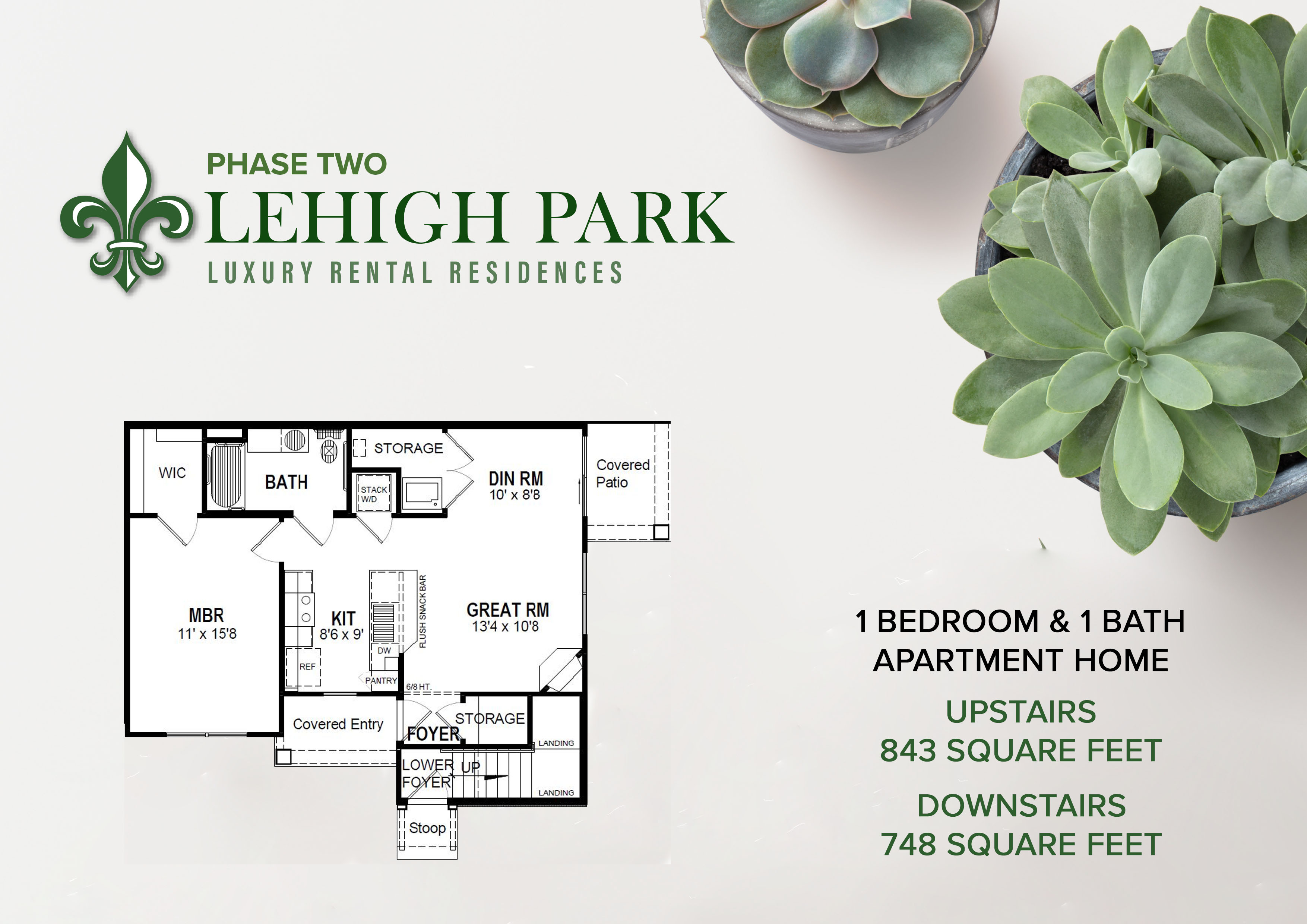 Lehigh Park Luxury Apartments - Floorplan - (Phase Two) 1 Bedroom & 1 Bath Apartment Home