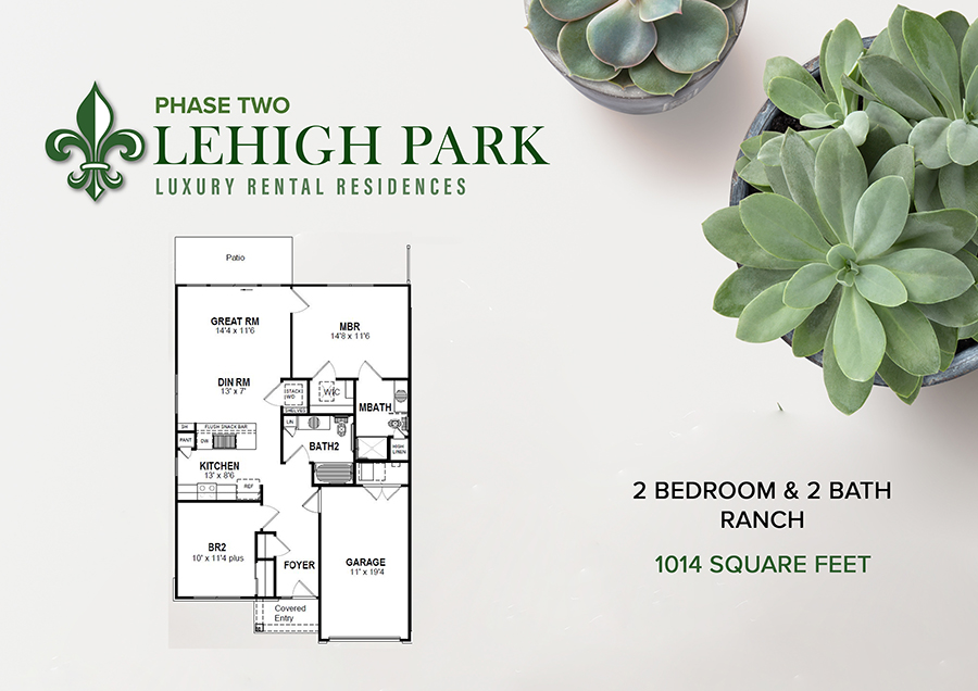 Lehigh Park Luxury Apartments - Floorplan - (Phase Two) Two Bedroom Ranch Townhouse 