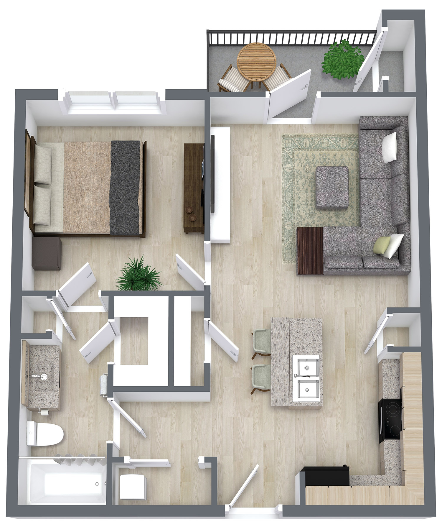 Floor plan layout for One Bed/One Bath - 676 sq ft - 30% AMI
