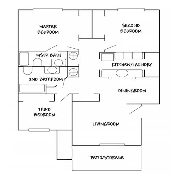 Floorplan - 3 Bed 2 Bath Apartment image