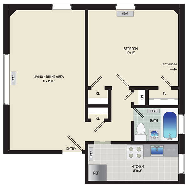 Liberty Place Apartments - Floorplan - 1 Bedroom + 1 Bath