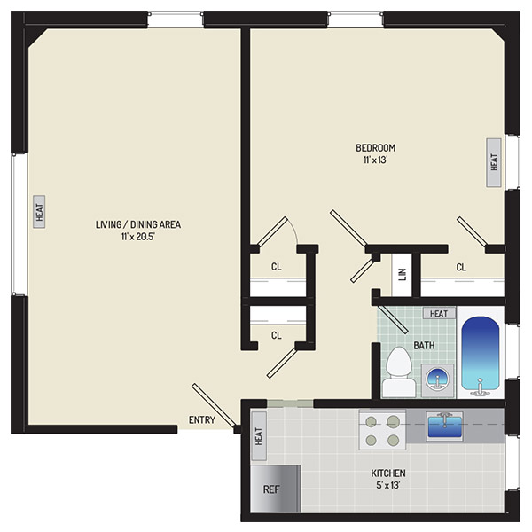 Liberty Place Apartments - Floorplan - 1 Bedroom + 1 Bath
