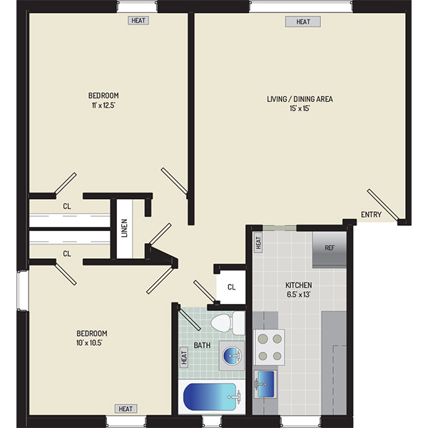 Liberty Place Apartments - Floorplan - 2 Bedrooms + 1 Bath