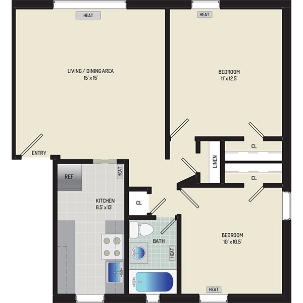 Liberty Place Apartments - Floorplan - 2 Bedrooms + 1 Bath