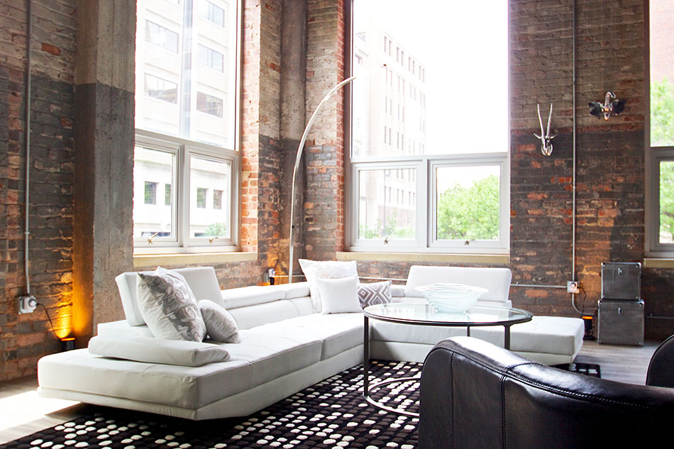 Living Room with Loft Windows