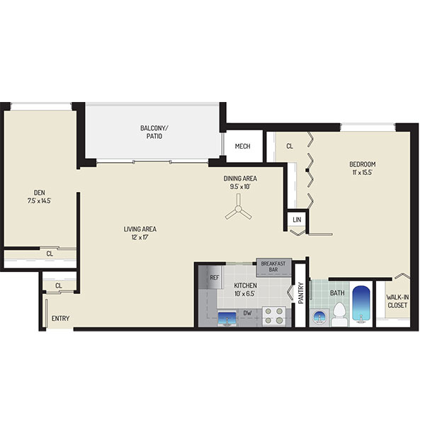 Londonderry Apartments - Floorplan - 1 Bedroom + 1 Bath