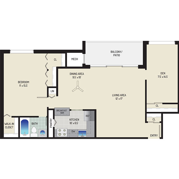 Londonderry Apartments - Floorplan - 1 Bedroom + 1 Bath