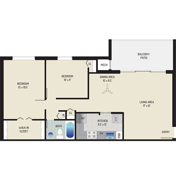Londonderry Apartments - Floorplan - 2 Bedrooms + 1 Bath