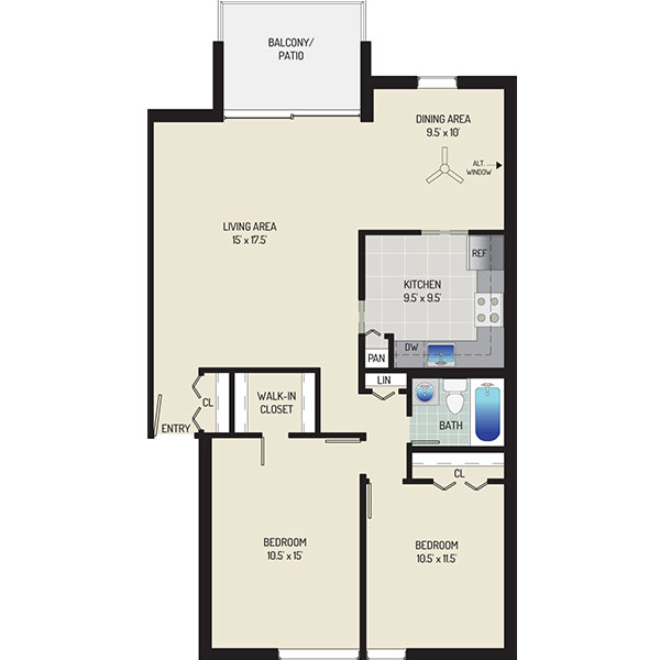 Londonderry Apartments - Floorplan - 2 Bedrooms + 1 Bath