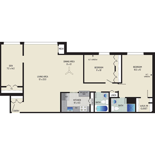 Londonderry Apartments - Floorplan - 2 Bedrooms + 2 Baths
