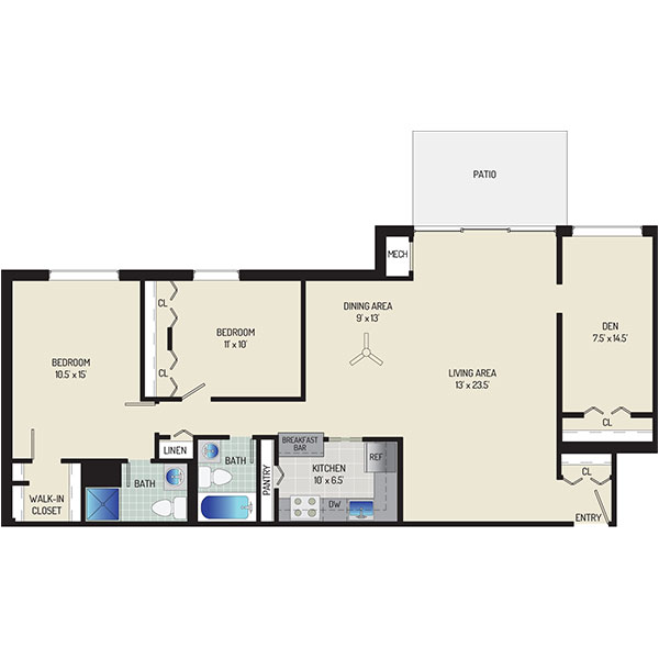 Londonderry Apartments - Floorplan - 2 Bedrooms + 2 Baths
