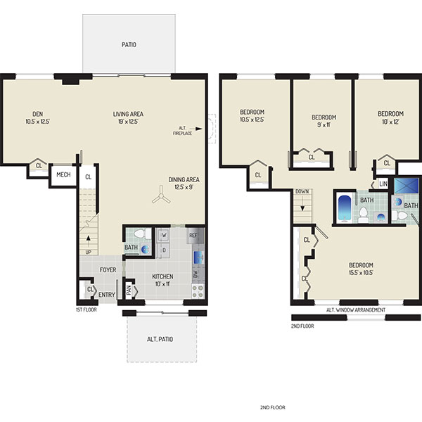Londonderry Apartments - Floorplan - 4 BR + 2.5 BA Townhome