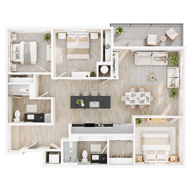 Floor plan layout for C2A - 70% AMI