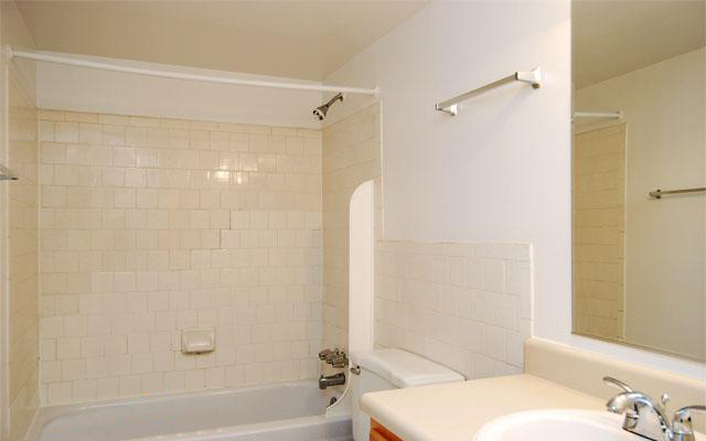 Bathroom with Shower and Tub at the Merrimac Crossing Apartment Homes in Williamsburg, VA