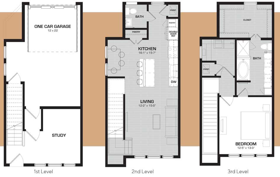Midway Row House - Floorplan - Wigeon - Townhome with Study