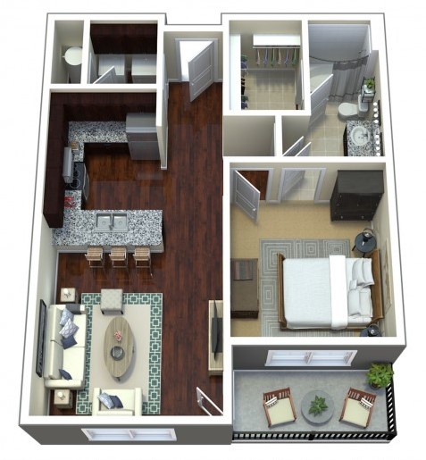 Floorplan - A1, 1 Bed, 1 Bath, 761 square feet