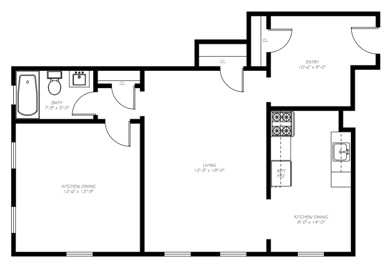 Floorplan - 1BR, 1 Bed, 1 Bath, 640 - 700 square feet