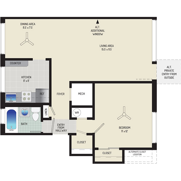 Northwest Park Apartments - Floorplan - 1 BR + 1 BA Apartment